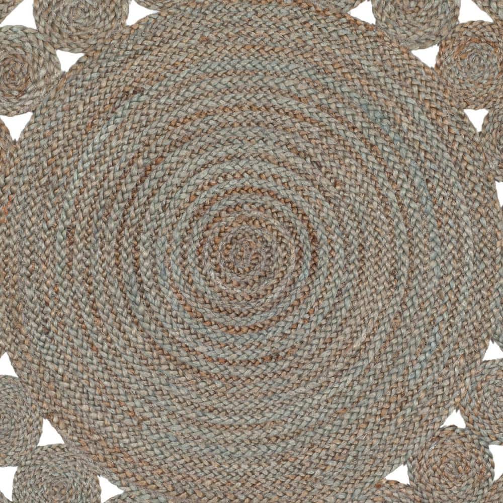 Gray Hand-Knotted Round Jute Area Rug
