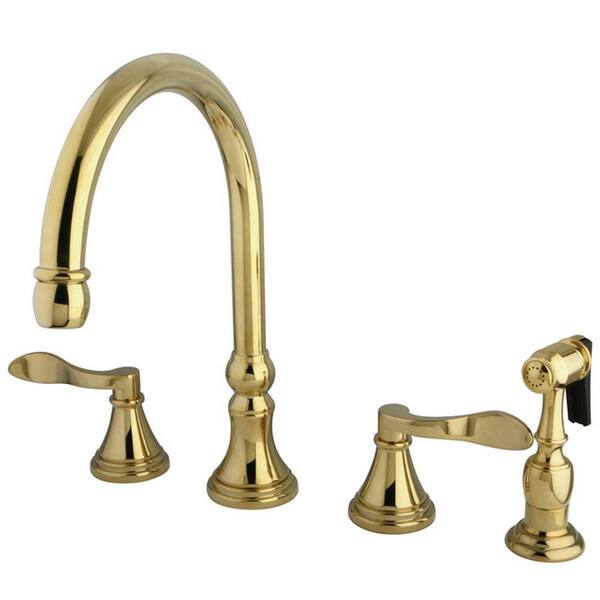 Kingston Brass French 2-Handle Standard Kitchen Faucet with Side Sprayer in Polished Brass