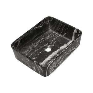 Bathroom Sink 19in. Marble Black Ceramic Rectangular Vessel Sink without Faucet Drop In