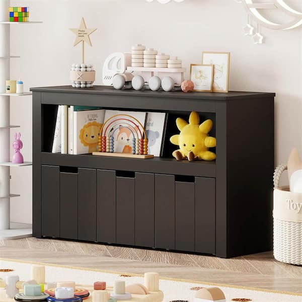 Black 24.5 in. Accent Storage Cabinet with shelf and 3-Drawer Chest, Wheels