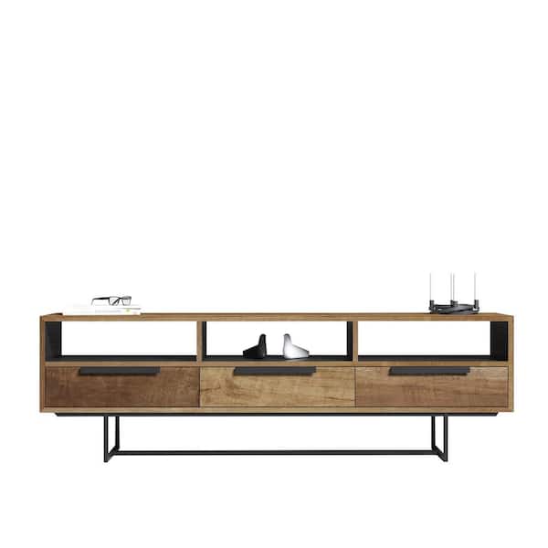 Urban Woodcraft 72 in. Parisian Factory Multi-Coloured Teak 3-Shelf Accent Cabinet Console Table