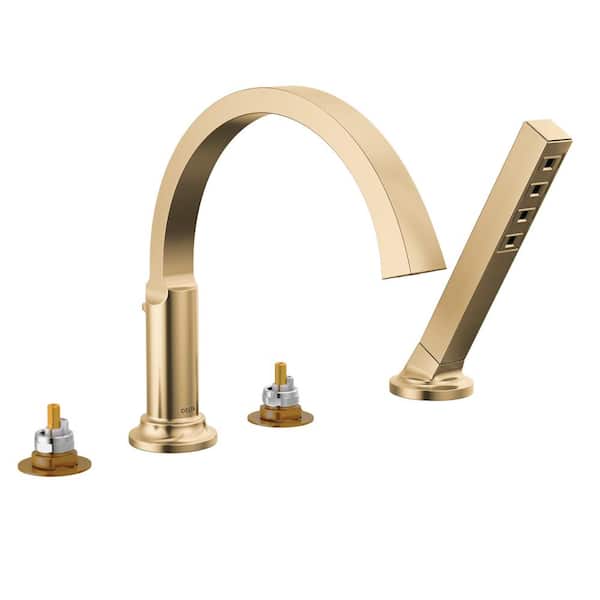Delta Tetra Gold 2-Handle Roman Tub Trim Kit with Handshower in Lumicoat Champagne Bronze (Valve and Handle Not Included)