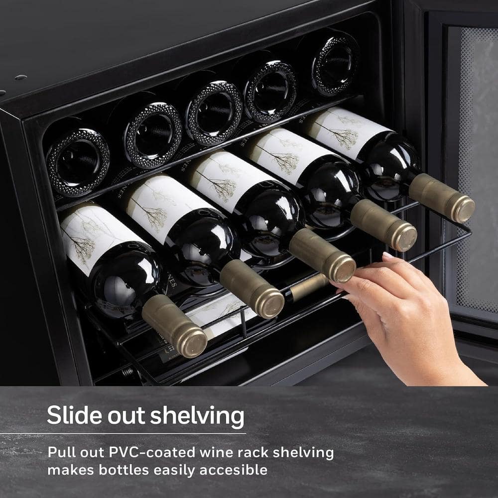 Black Freestanding 14 Bottle Countertop Wine Cooler with Glass Door