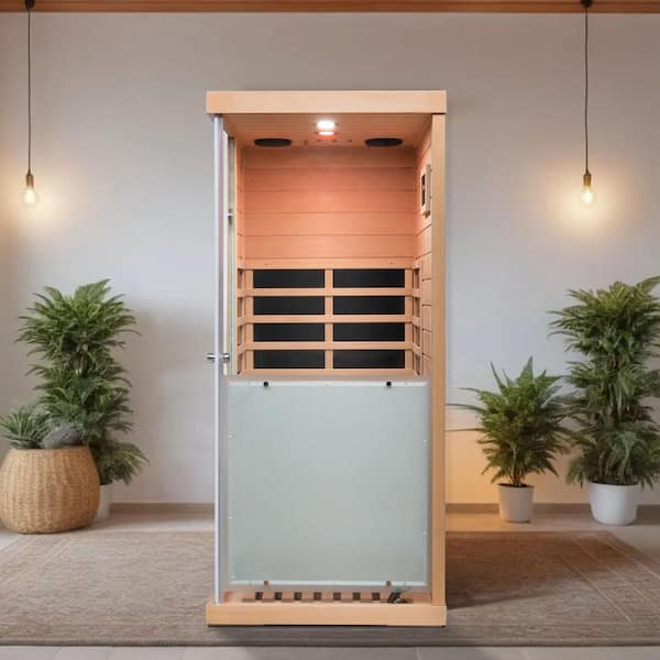 Hemlock 1-Person Far Infrared Sauna with 6 Heating Panels Digital Display Bluetooth LED Reading Light