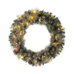 30 in. D Pre-Lit Glittered Pine Cone Artificial Christmas Wreath with 50 Warm White Lights