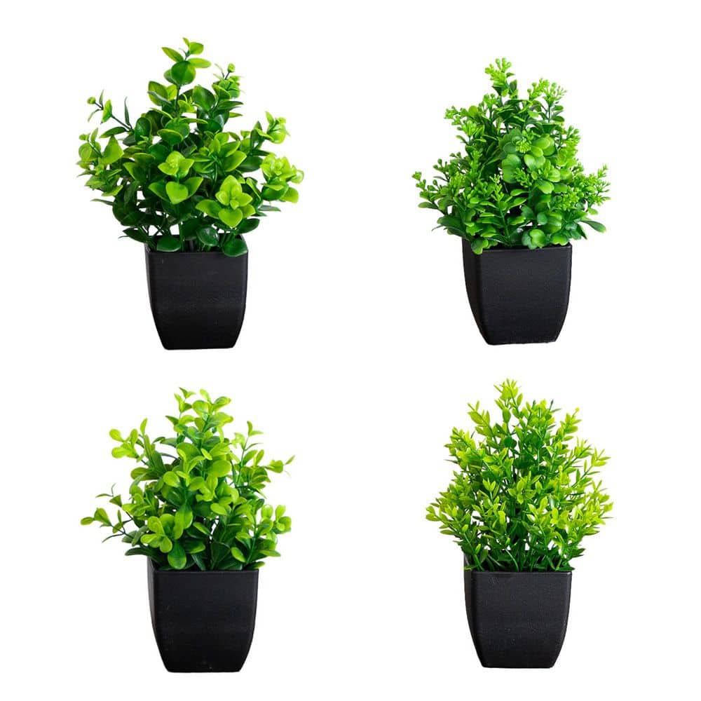 7 in. Green Artificial Assorted Flowers in Black Square Pot - Set of 4 price history on PriceWatchPro