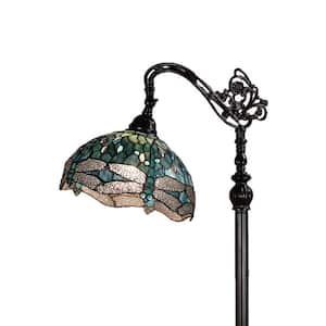 62 in. Green and Oiled-Rubbed Bronze Finish Krystalina Tiffany 1-Light Indoor Floor Lamp