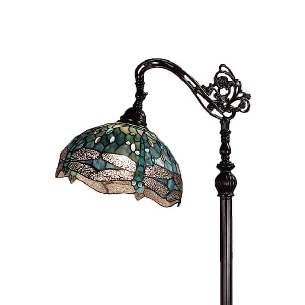 Warehouse of Tiffany 62 in. Green and Oiled-Rubbed Bronze Finish Krystalina Tiffany 1-Light Indoor Floor Lamp