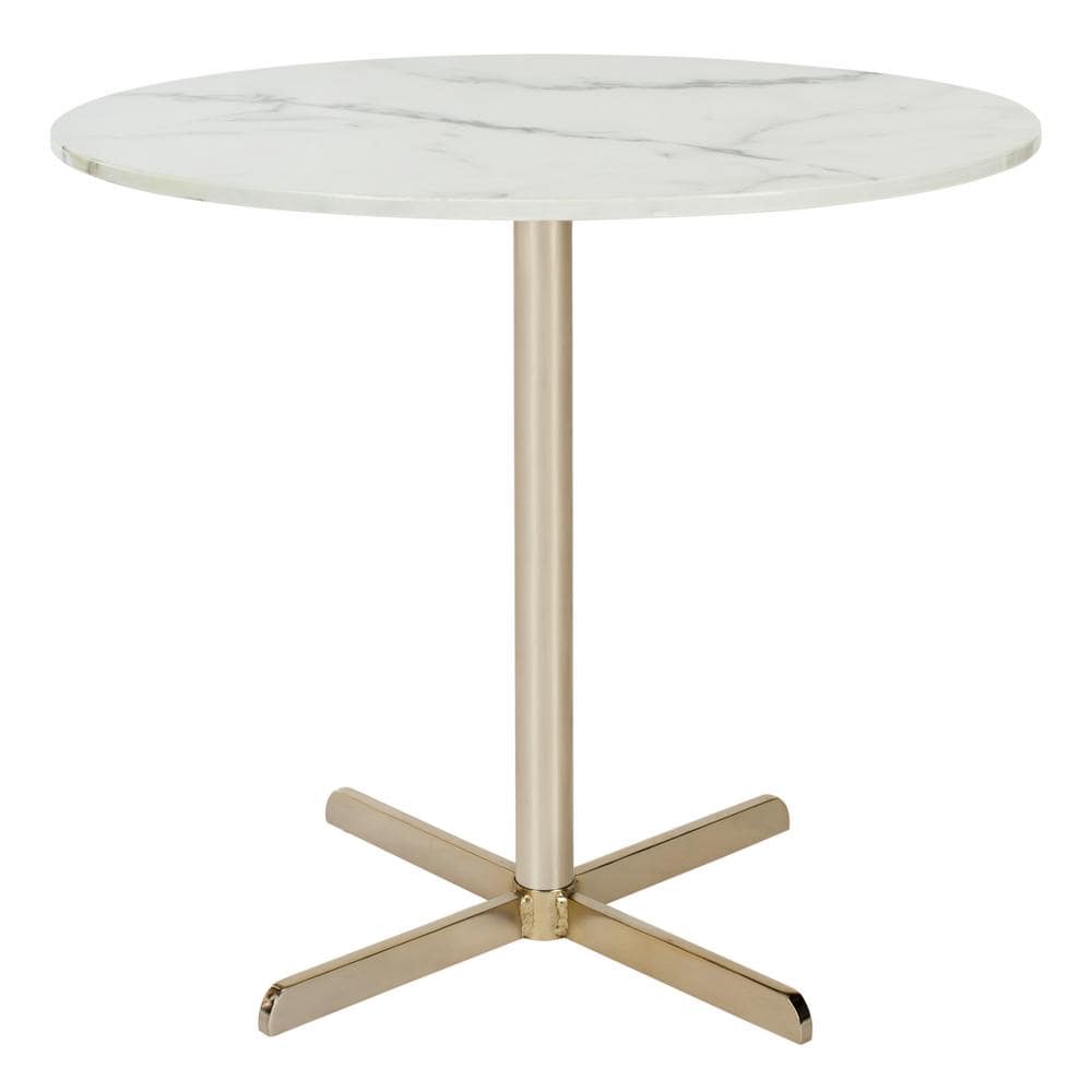 Elegant 20" Gold & White Marble Transitional Round Side Table