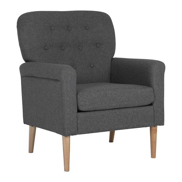 Gray Linen Fabric Chair Single Upholstered Wide Armchair with Removable Cushion