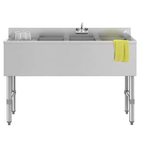 48 in. Three Compartment Stainless Steel Under-Bar Sink with 3 in. Backsplash and Left Drainboard, Faucet Included, NSF