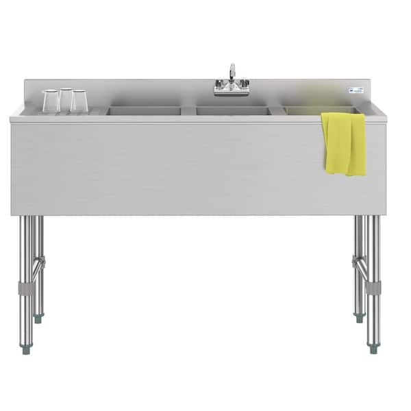 Freestanding Stainless Steel 51 in. 2-Hole Triple Bowl Commercial Kitchen Sink Left Drainboard Freestanding Stainless Steel 51 in. 2-Hole Triple Bowl Commercial Kitchen Sink Left Drainboard