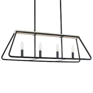 Linden 60-Watt 4-Light Black Farmhouse Island Light Pendant Light with Black Shade, No Bulb Included