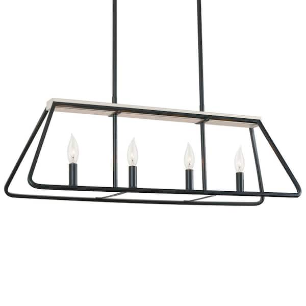 Kira Home Linden 60-Watt 4-Light Black Farmhouse Island Light Pendant Light with Black Shade, No Bulb Included