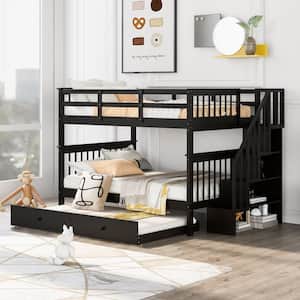 Espresso Full-over-Full Stairway Bunk Bed with Twin Trundle