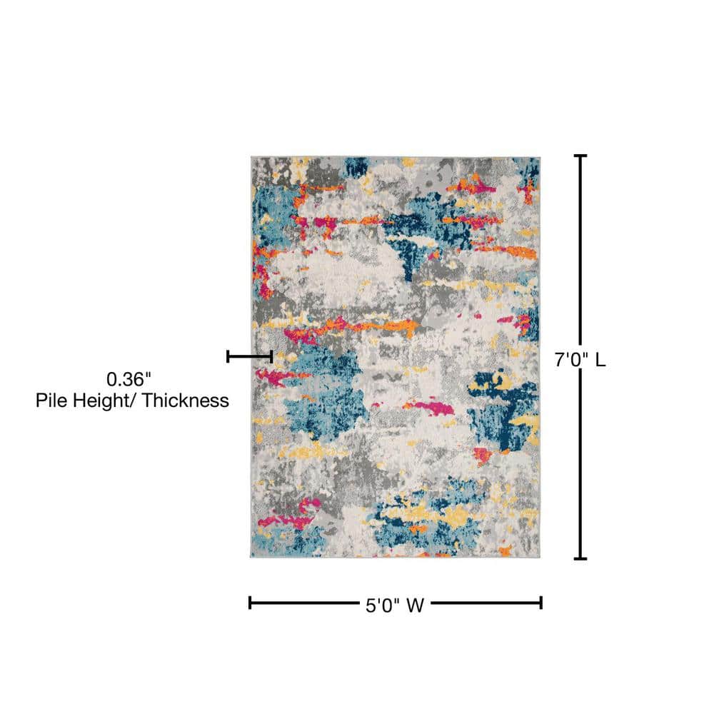 Reversible Multicolor Abstract Synthetic 5' x 7' Area Rug