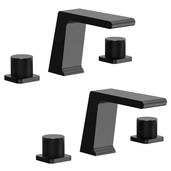 2-Pack Waterfall 8 in. Widespread Double-Handle High-Pressure Bathroom Faucet in Matte Black Drain Not Included