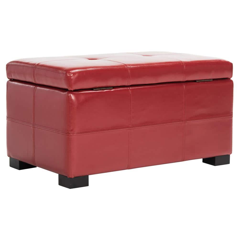 Transitional Red Faux Leather Tufted Storage Ottoman