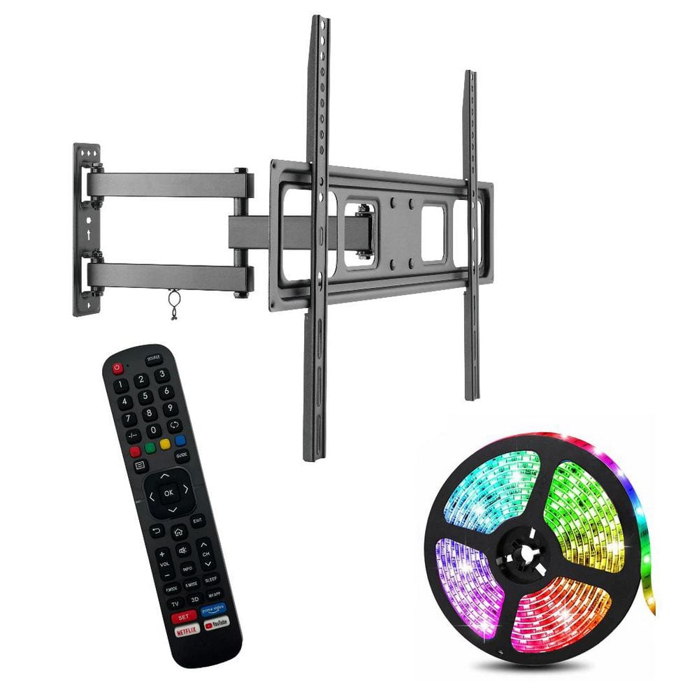 Full Motion TV Wall Mount Kit for 32 in.-85 in.- FM TV Wall Mount, Universal Remote Control and 15 ft. LED Light Strip