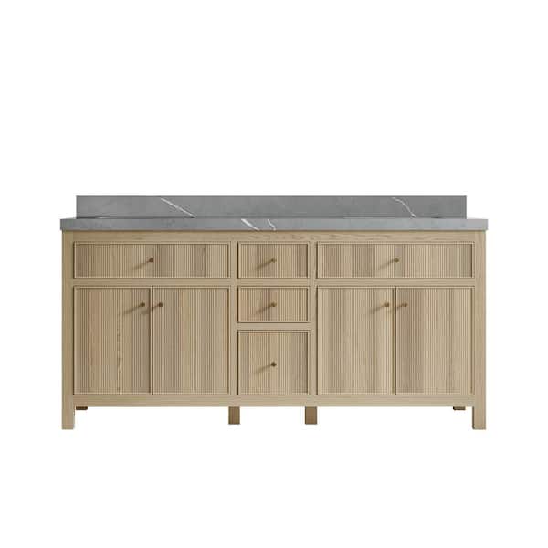 Sonoma Oak 72 in. W x 22 in. D x 36 in. H Double Sink Bath Vanity in White Oak with 2 in. Piatra Quartz Top