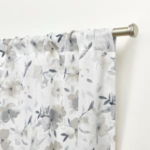 Hattie Grey Floral Light Filtering Rod Pocket Curtain, 54 in. W x 96 in. L (Set of 2)