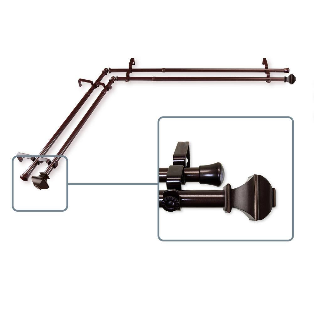 66 in. to 120 in. Adjustable 13/16 in. Corner Window Double Curtain Rod in 