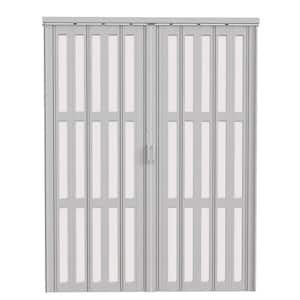 76 in. x 78.75 in. White 3-Lite Imitation Frosted Glass Acrylic and Vinyl Accordion Door with Hardware
