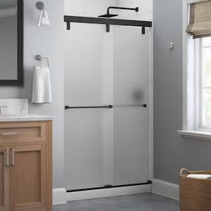 Everly 48 in. x 71-1/2 in. Mod Semi-Frameless Sliding Shower Door in Matte Black and 1/4 in. (6mm) Frosted Glass