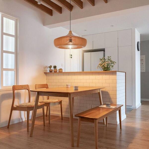 ARTURESTHOME 60-Watt 1 Light Natural Wood Pendant Light with Drum