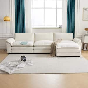 Double-Layer Cushion's Collection 120 in Wide Pillow Top Arm Chenille L-shaped Modern Sofa in. Beige with Ottoman