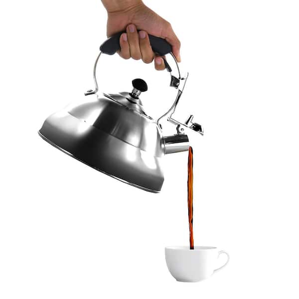 12-Cup Brushed Silver Stainless Steel Whistling Kettle