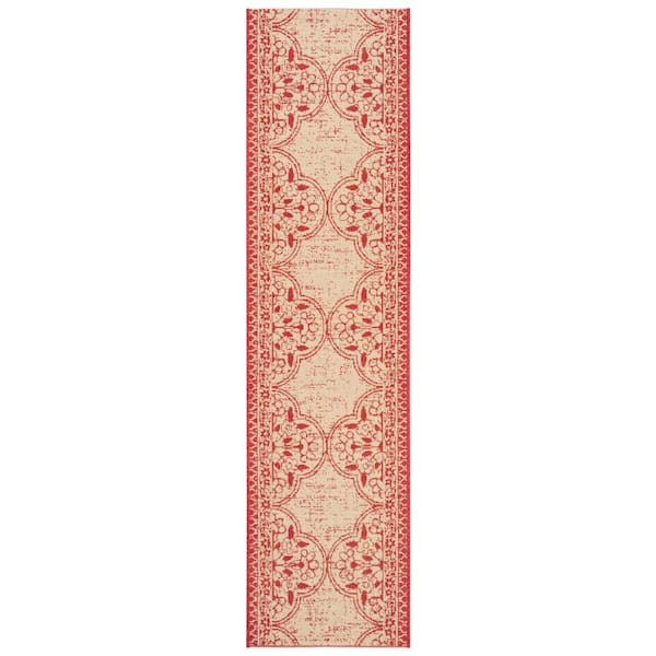 Beach House 2 ft. x 6 ft. Red/Creme Damask Floral Indoor/Outdoor Runner Rug