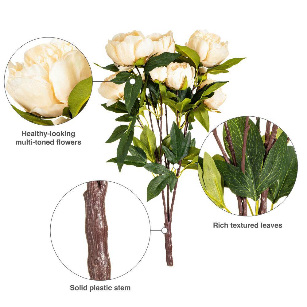 23" Beige Artificial Peony Spray with Green Leaves