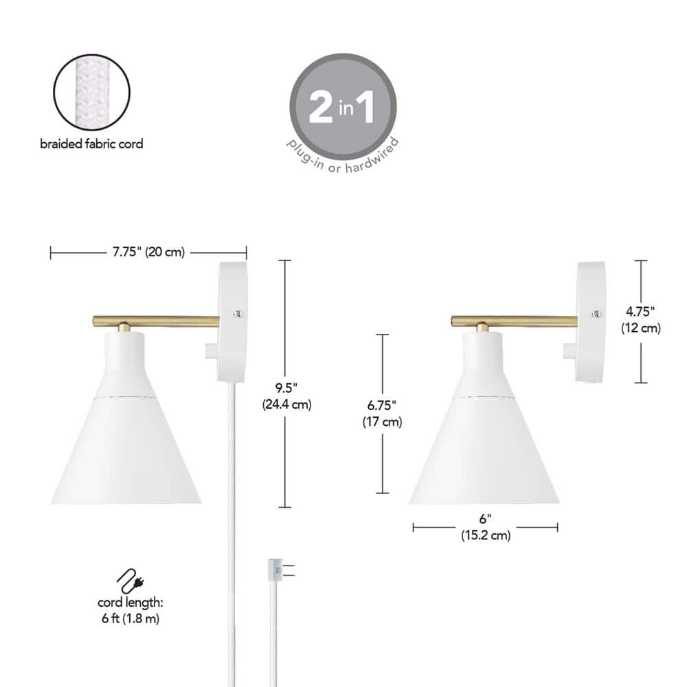 Matte White Brass Accent Dimmable Wall Sconce