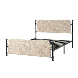 Baltazar Ivory Transitional 61.75 in. Metal Frame Platform Bed with Floral Upholstered