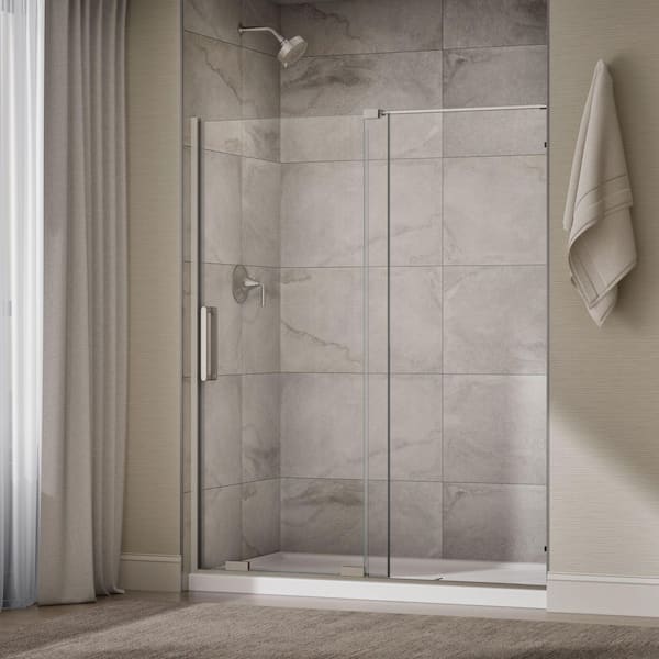 Echelon 56-60 in. W x 72 in in. H Sliding Frameless Shower Door in Anodized Brushed Nickel With 5/16 in. Thick Glass