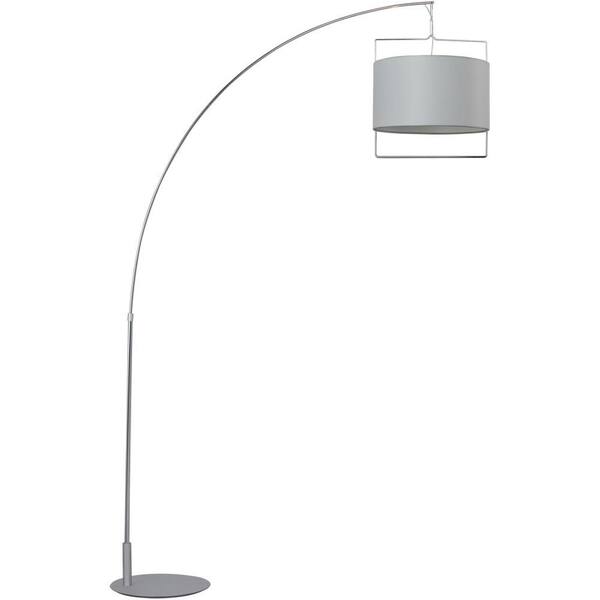 Oriax 88 in. Satin Nickel/Polished Chrome Floor Lamp with White Fabric Shade