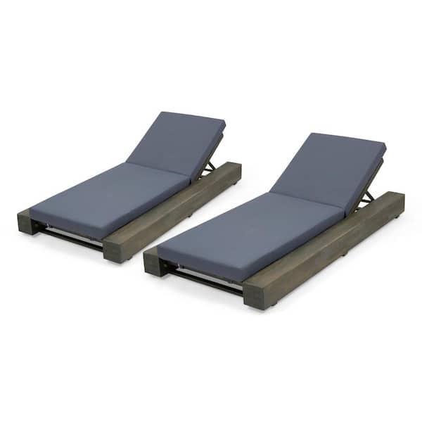 Broadway Sandblast Grey Removable Cushions Wood Outdoor Patio Chaise Lounge with Dark Grey Cushions (2-Pack)