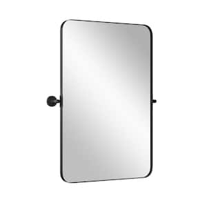 18 in. W x 28 in. H Modern Rectangular Framed Black Hook Wall Bathroom Vanity Mirror
