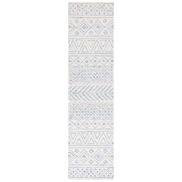 SAFAVIEH Metro Ivory/Blue 2 ft. x 9 ft. Striped Geometric Runner Rug