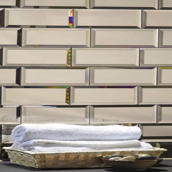ABOLOS Reflections Gold Beveled Subway 3 in. x 12 in. Glass Mirror Wall Tile Sample