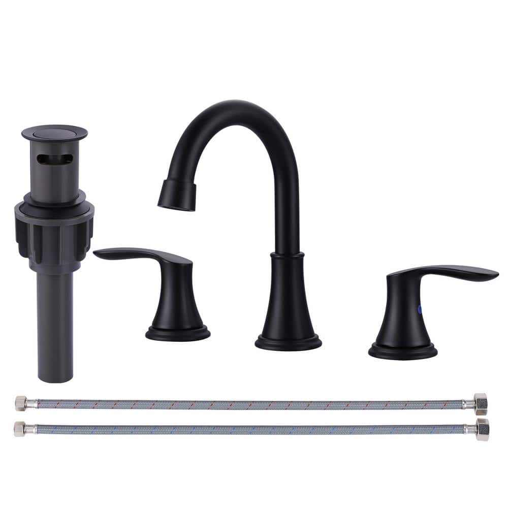 8 in. Widespread Double Handle Bathroom Faucet with Drain Kit Included in Matte Black price history on PriceWatchPro