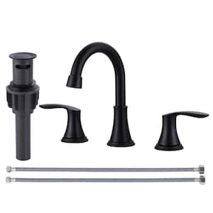 8 in. Widespread Double Handle Bathroom Faucet with Drain Kit Included in Matte Black