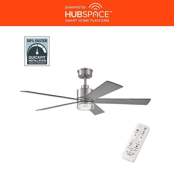 Hampton Bay Bynum 52 in. Smart Indoor DC Motor Brushed Nickel Ceiling Fan with Adjustable White LED and Remote Powered by Hubspace
