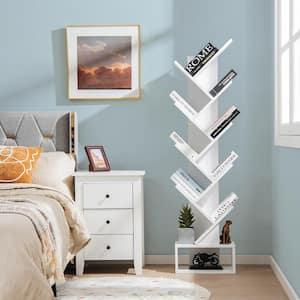 15 in. Wide White 10-Tier Tree Bookshelf with Drawer Free-Standing Bookcase Storage Shelf
