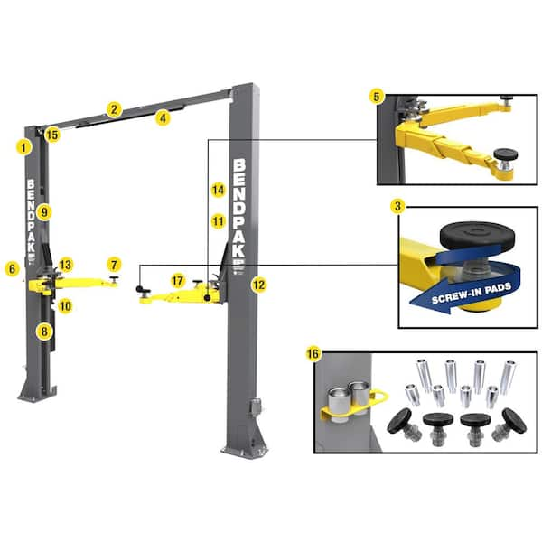 BENDPAK 10APX-181 2-Post Vehicle Lift 10,000 lb Capacity-Adaptable