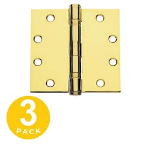 4.5 in. x 4.5 in. Bright Brass Full Mortise Squared Ball Bearing Hinge with Removable Pin - Set of 3
