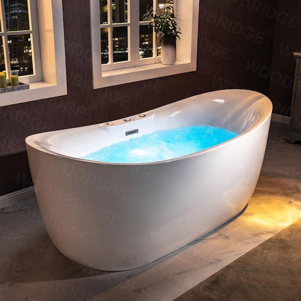 Padova 71 in. Acrylic Freestanding Double Slipper Whirlpool and Air Bathtub with Drain and Overflow Included in White