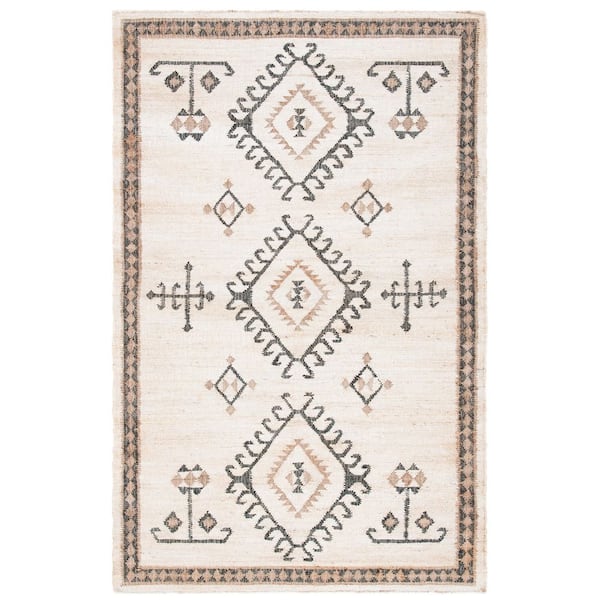 SAFAVIEH Kilim Ivory/Black 4 ft. x 6 ft. Native American Border Area Rug