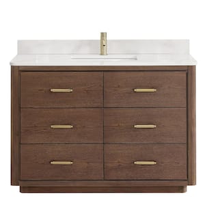 Porto 48 in.W x 22 in.D x 33.8 in.H Single Sink Bath Vanity in Dark Brown with White Quartz Stone Top